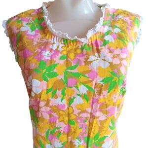 Vintage Medium Granny Sack Dress 1960's 1of1 Handmade Floral Shift Lace Trim